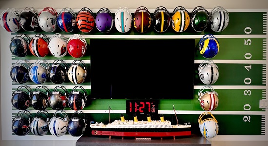 Esquire Law Firm's display of full-size NFL helmets