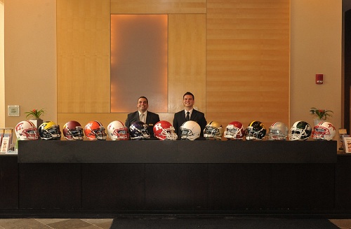 Display of Big Ten helmets at the Heldrich Hotel in New Brunswick, NJ