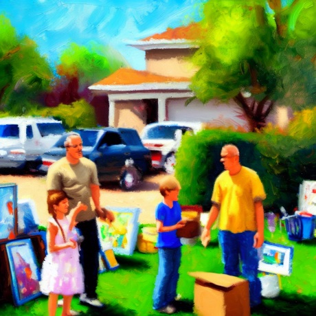 Oil Painting of a Yard Sale